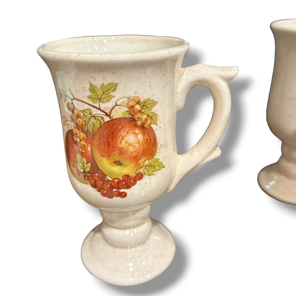 Vintage McCoy Speckled Stoneware Fruit Harvest Footed Pedestal Mugs Set of 6 - Picture 5 of 13